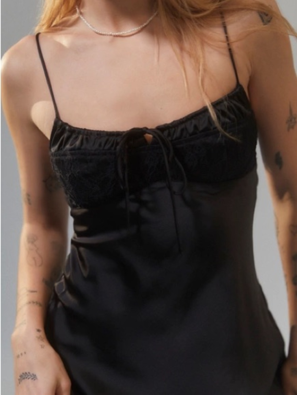 Urban outfitters Black Lace-Trim Satin Slip Dress